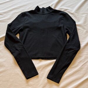 American Eagle Black Mock Neck Long-Sleeve Crop Top